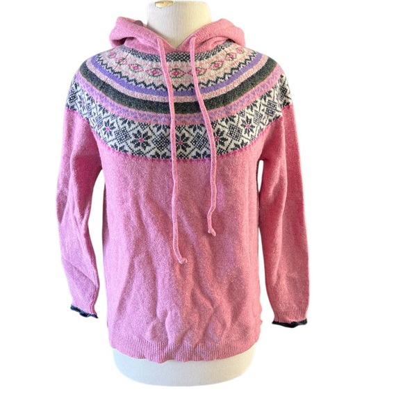 Tabitha Webb L pink fair isle wool blend hooded sweater - Picture 2 of 6